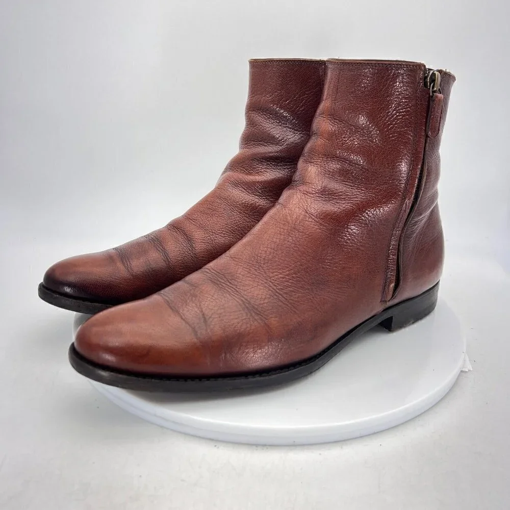 Sergio Rossi Chelsea Women Size US 7 UK 6 Ankle Boot Brown Leather Side Zip